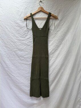 MOD REF Olive Green Ribbed Knit V-Neck Midi Dress Small Sleeveless Bodycon